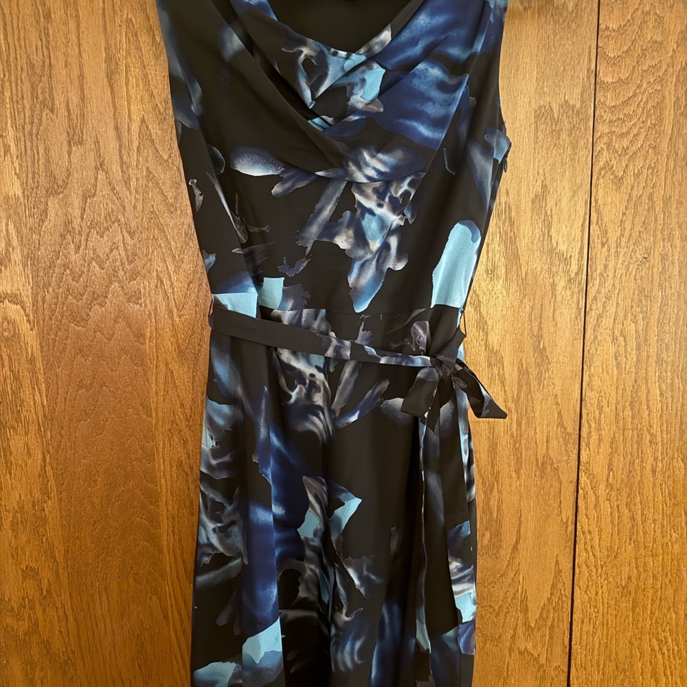 Ann Taylor Black and Blue Floral Midi Dress